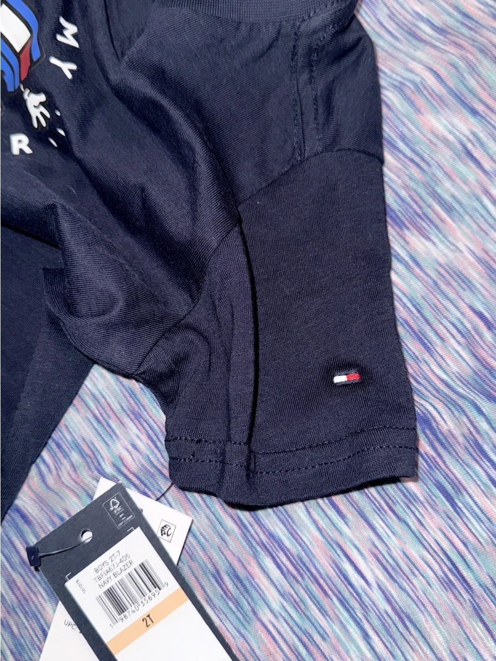 Tommy Hilfiger Navy Short Sleeve Logo Tee with Red & Blue Accent